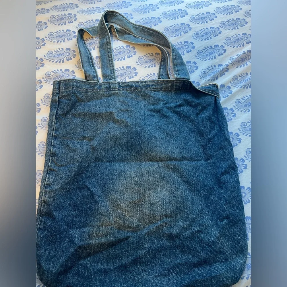 Women’s Basset Hound Large Denim Tote - Picture 2 of 4